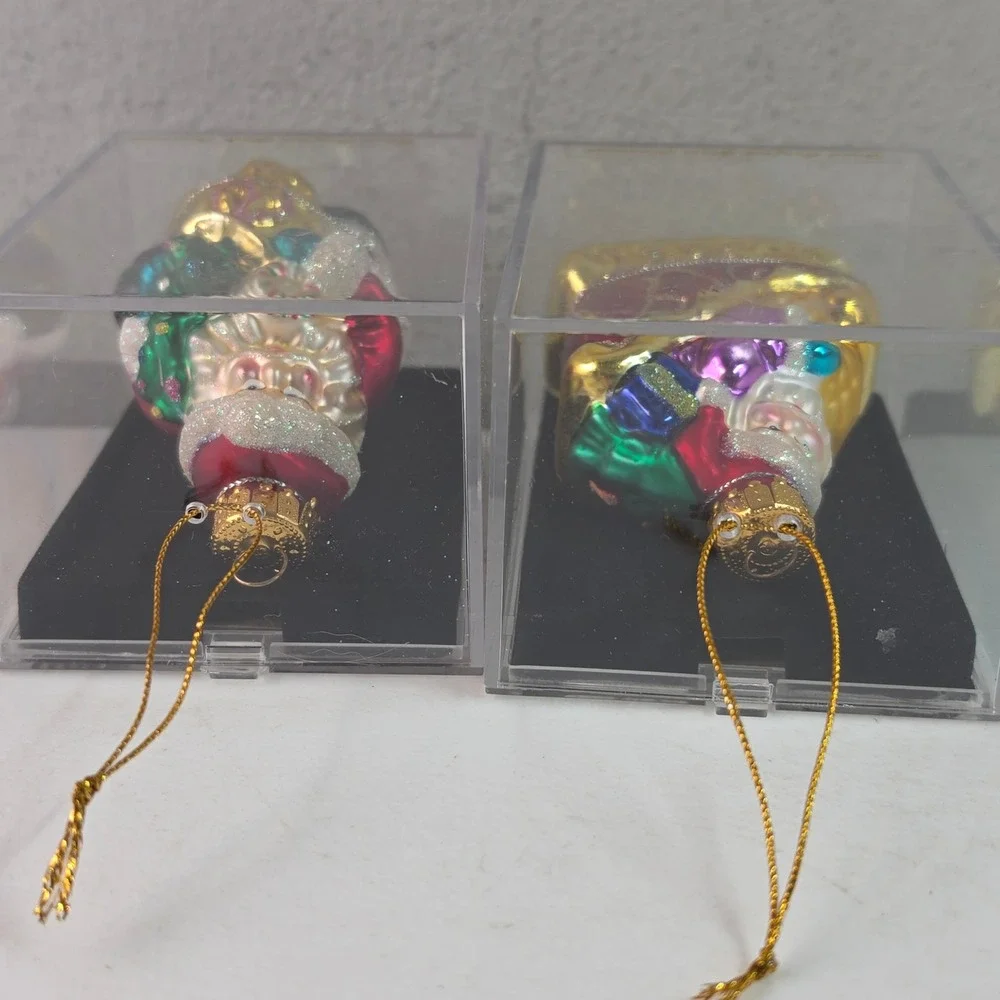 Target Santa Christmas Glass Ornaments Multicolor Sleigh 2004 Set of 2